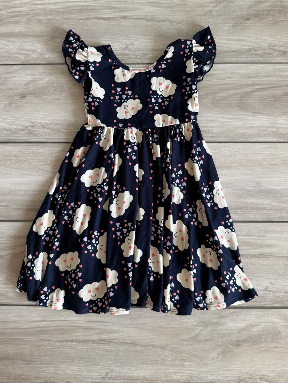 Dot Dot Smile Happy Clouds Empire Twirl Dress Black Size 3/4 NWT